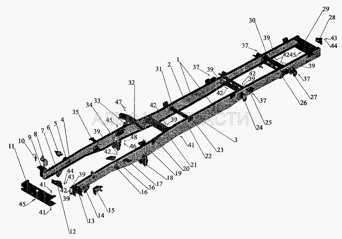 Рама автомобиля-сортиментовоза МАЗ-533602 (64227-1001048 Кронштейн) 